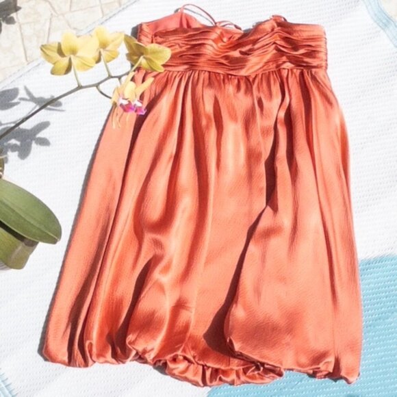 Armani Exchange AX Coral Silk Ruched Bubble/Slip Dress, Size: 4 - Picture 5 of 7